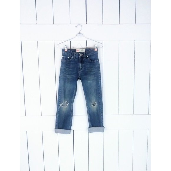 Kids 505 Levi's slim fit destroyed blue denim jeans - Picture 1 of 6